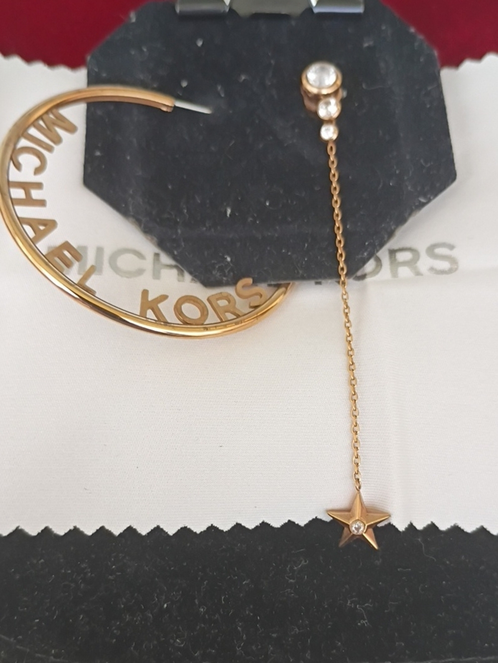 Michael Kors Gold Logo Hoop with Star Chain Drop Earring